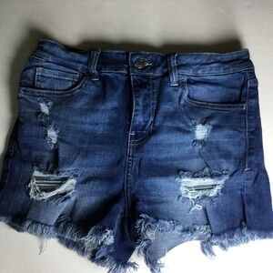 Cello Denim Shorts Distressed Ripped Frayed Hem Dark‎ Wash Juniors Size 11